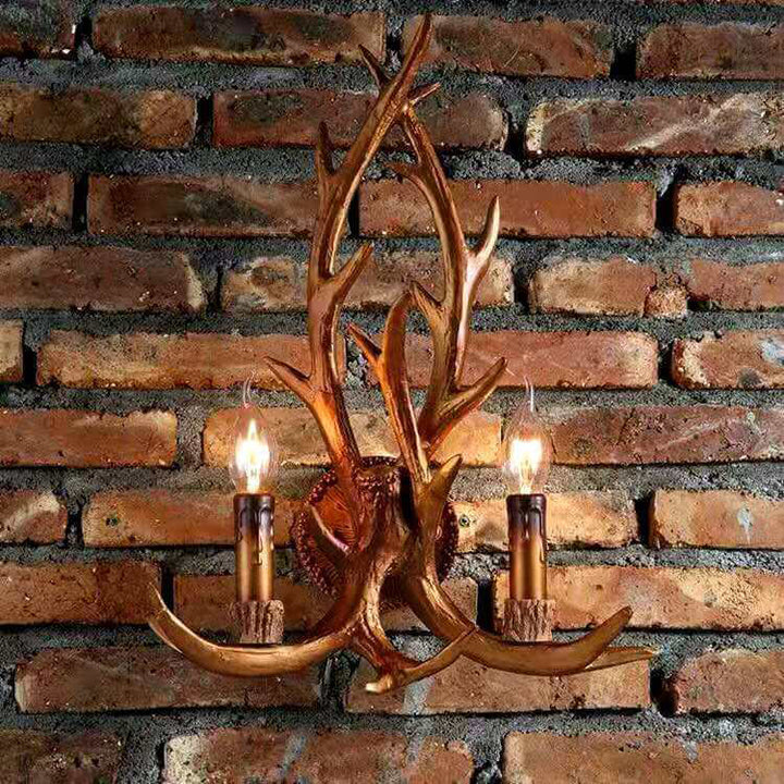 Applique murale créative à 2 lumières en résine industrielle rétro avec bois de cerf 