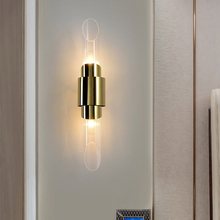 Applique Murale à Colonne en Verre en Acier Inoxydable Moderne de Luxe avec 2 Lumières 
