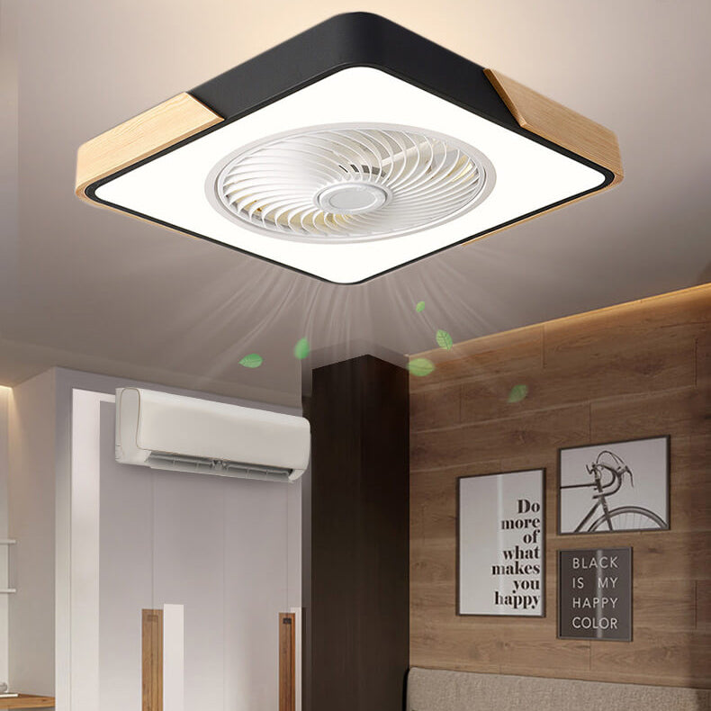 Nordic Macaron Square Wood LED Flush Mount Ceiling Fan Light