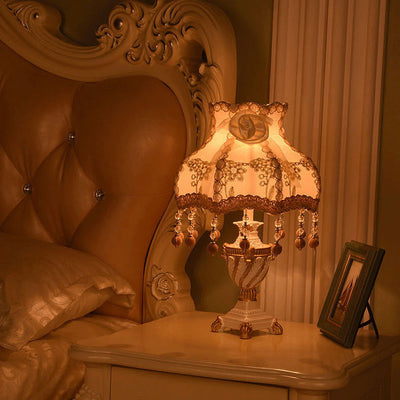European Luxury  Fabric Lace Resin 1-Light Table Lamp