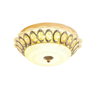 European Crystal Round Lace Design LED Flush Mount Ceiling Light