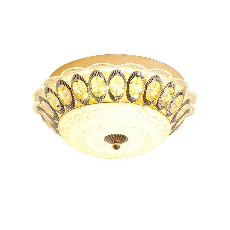 European Crystal Round Lace Design LED Flush Mount Ceiling Light