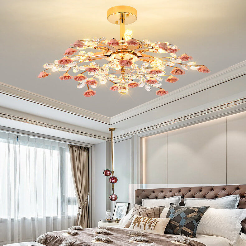 Modern Luxury Rose Iron Ceramic Crystal 6/7/8 Light Chandelier