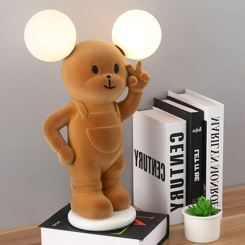 Cartoon Creative Bear Khaki Harz Acryl LED Tischlampe 