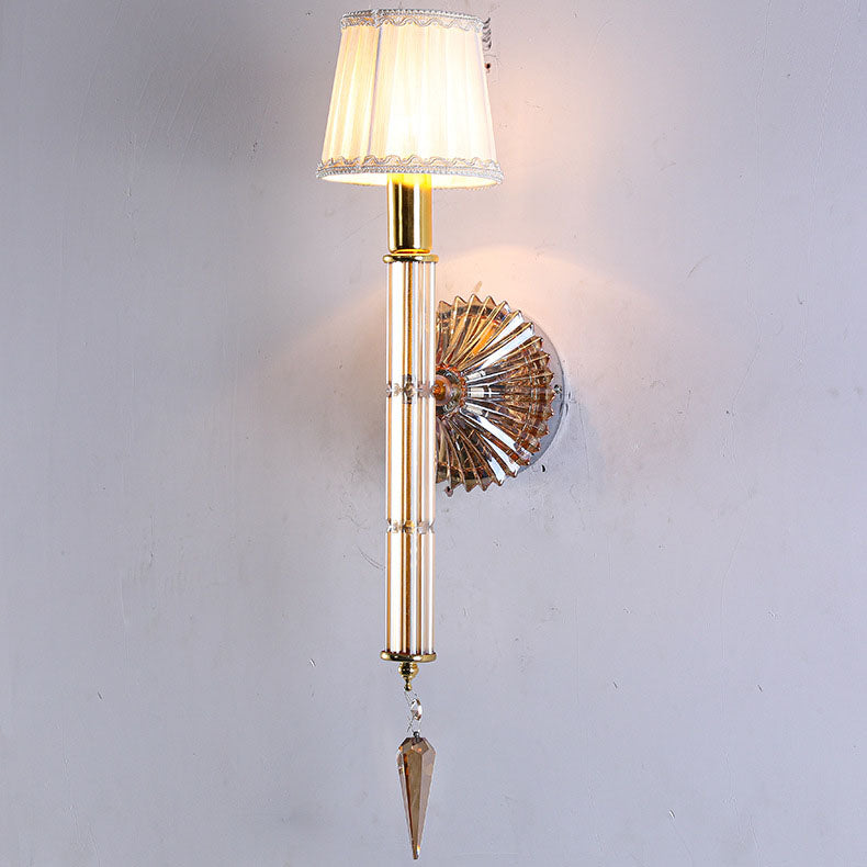 European Vintage Light Luxury Crystal Fabric 1-Light Wall Sconce Lamp