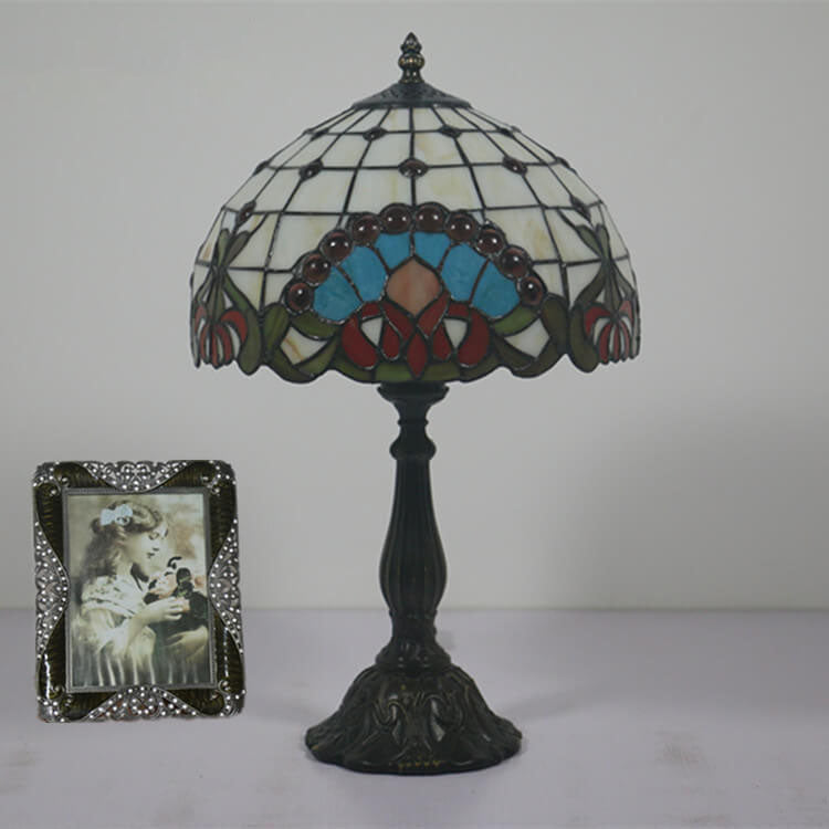 Europäische Tiffany-Barock-Edelstein-Buntglas-Tischlampe mit 1 Leuchte 