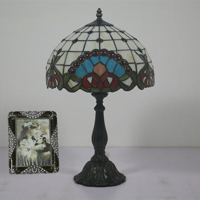 European Tiffany Baroque Gem Stained Glass 1-Light Table Lamp