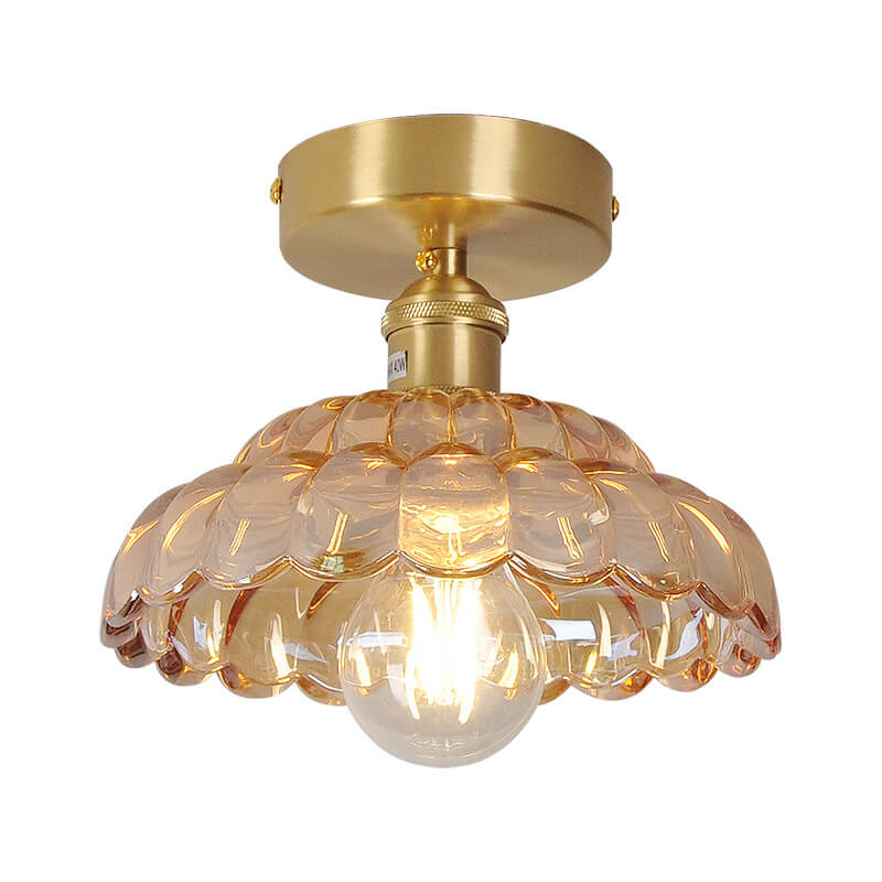 Vintage Brass Glass Dome 1-Light Semi-Flush Mount Ceiling Light