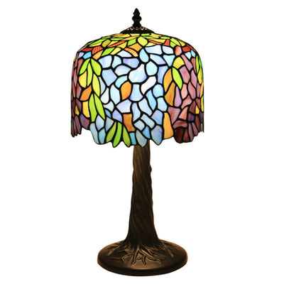 Abat-jour cylindrique en verre coloré Tiffany Fleur 1 lumière pour lampe de table 