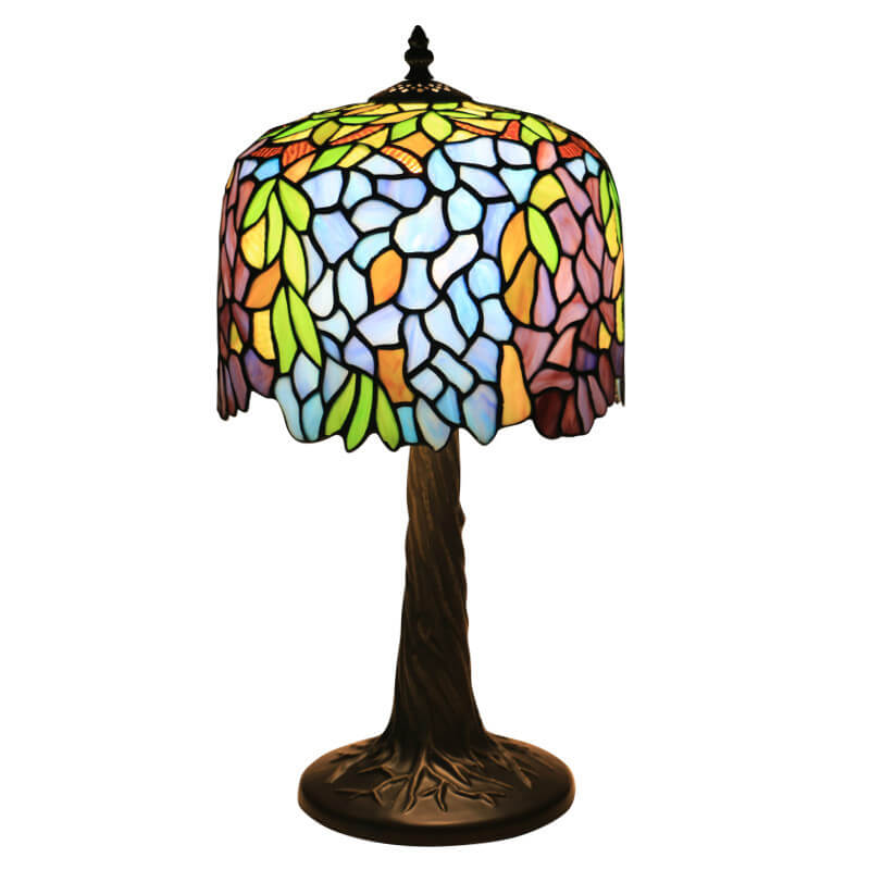 Abat-jour cylindrique en verre coloré Tiffany Fleur 1 lumière pour lampe de table 