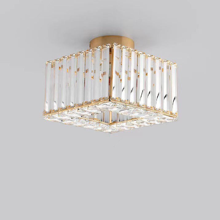 Moderne luxuriöse Kristall-Deckenleuchte in runder oder quadratischer Form, 1-flammig, als Semi-Flush-Mount für das Wohnzimmer 