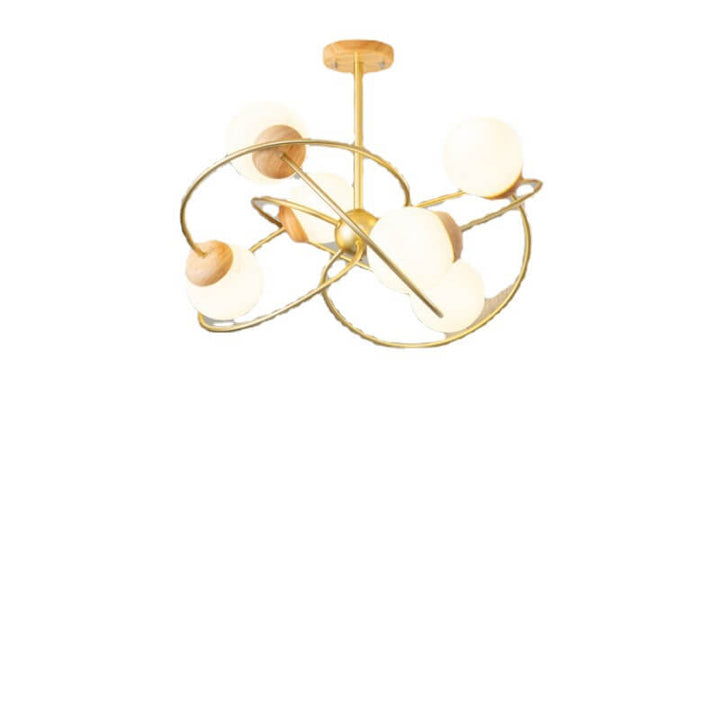 Moderner minimalistischer Orb Rubberwood Glas 4/6-Licht Insel Licht Kronleuchter 