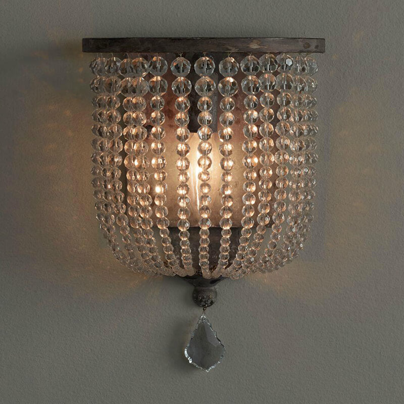 Vintage Antique Crystal Half Cylinder Decorative 1-Light Wall Sconce Lamp