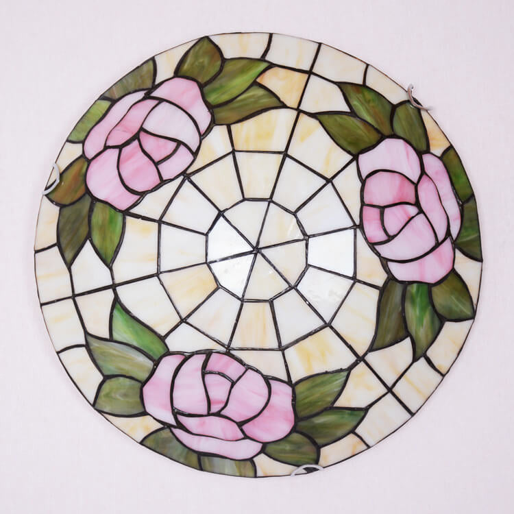 Tiffany Orchid Rose Stained Glass Round 2/3/4 Light Flush Mount Ceiling Light