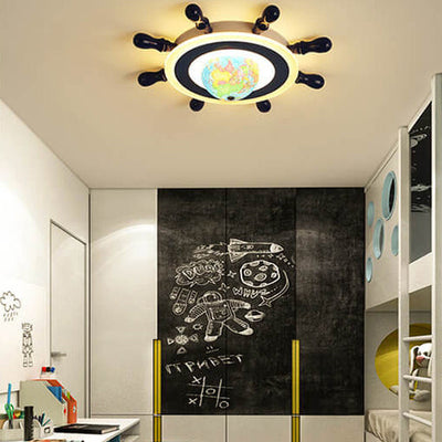 Creative Globe and Rudder Combination Design Childlike LED Flush Mount Light