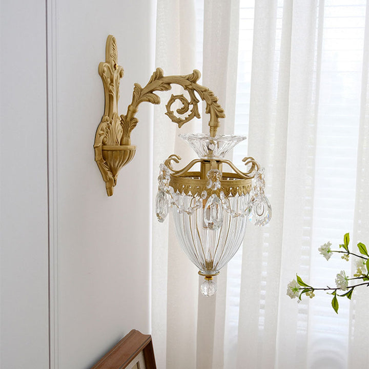 Lámpara de aplique de pared de 1/2 luces de cristal de latón estilo tradicional francés para sala de estar 