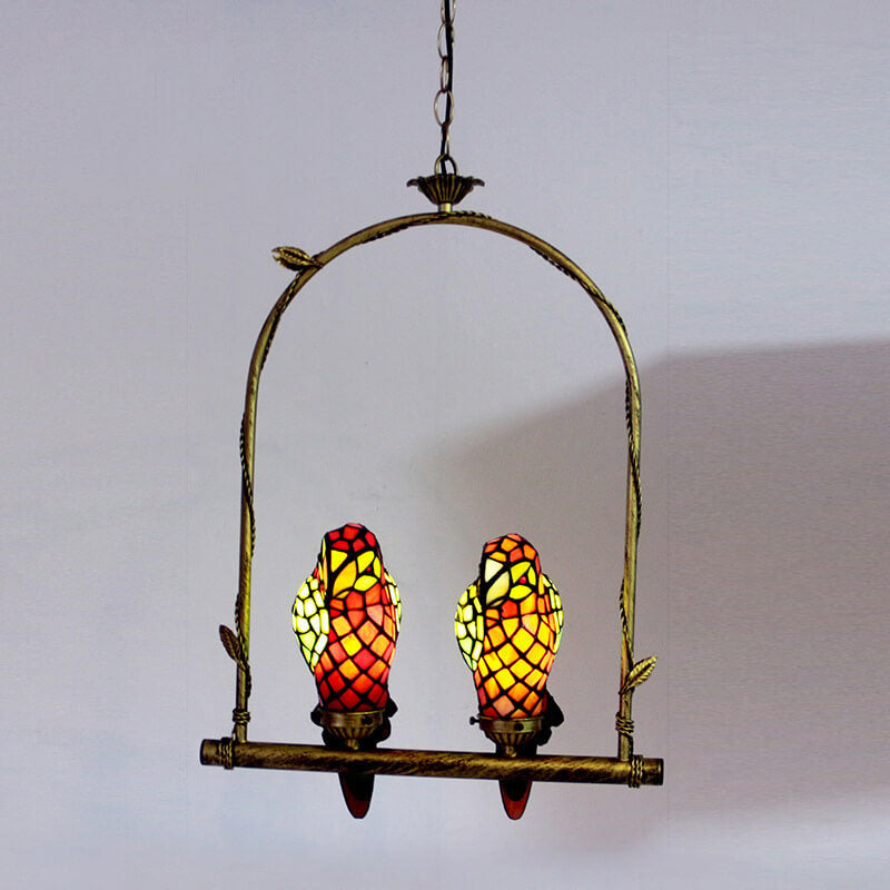 Tiffany Chinese Vintage Glass Parrot LED Pendant Light