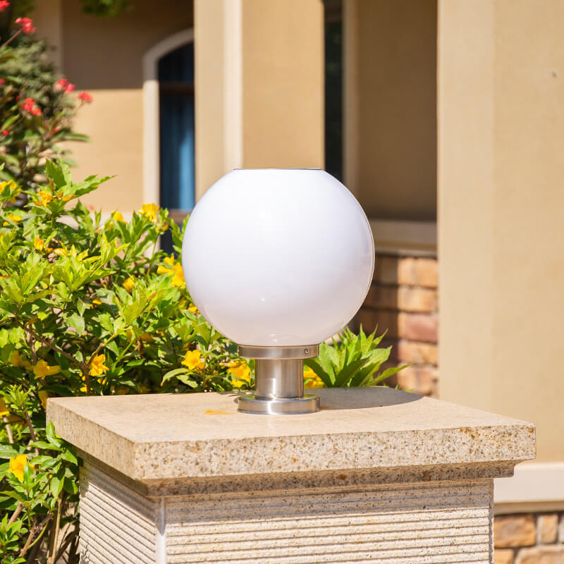Lampe LED solaire à tête ronde en acier inoxydable et acrylique, luminaire décoratif d&