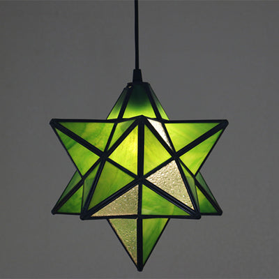 European Tiffany Pentagram Stained Glass 1-Light Pendant Light