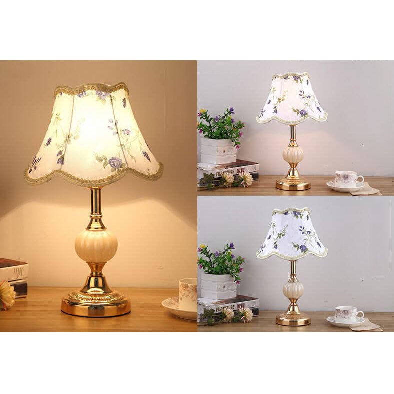 Nordic Vintage Floral Glass Fabric 1-Light Table Lamp