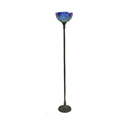 Tiffany Vintage Purple Orchid Stained Glass Dome 1-Light Standing Floor Lamp