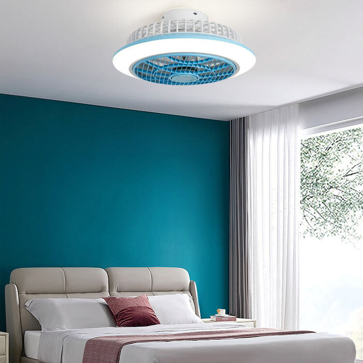 Modern Minimalist Round Cage Iron Acrylic LED Flush Mount Ceiling Fan Light For Living Room