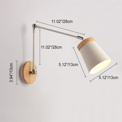 Contemporary Scandinavian Solid Wood Iron Cylinder Shade 1-Light Wall Sconce Lamp For Bedroom