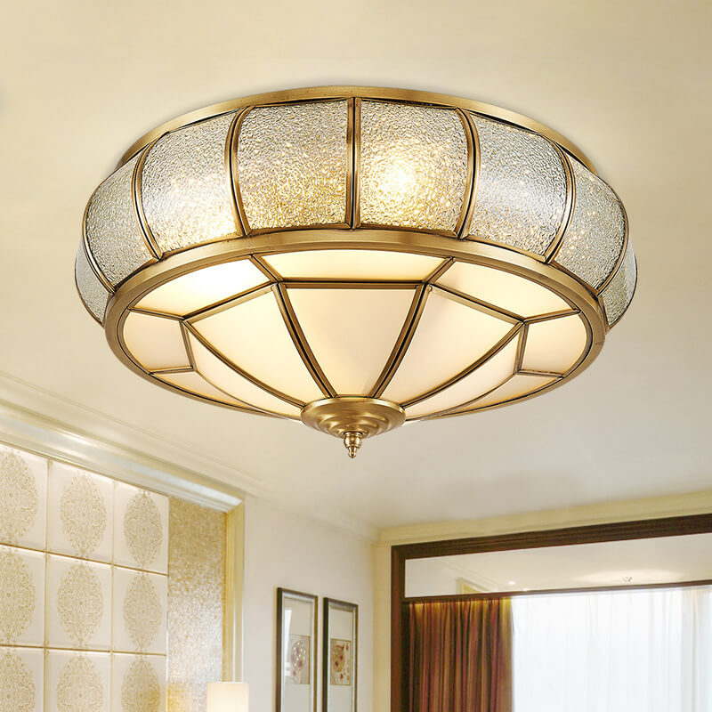 European Style Luxury Brass Glass Drum Cage 3/4/6 Light Flush Mount Ceiling Light