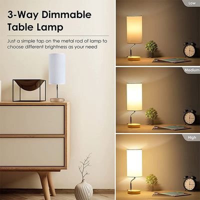 Simple Wooden Fabric Wireless Rechargeable USB 1-Light Touch Dimmable Table Lamp