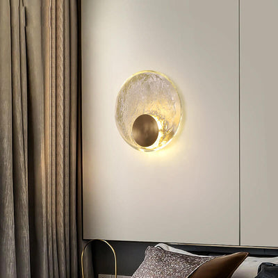 Modern Ice Cracked Glass Copper Round LED Wall Sconce Lamp