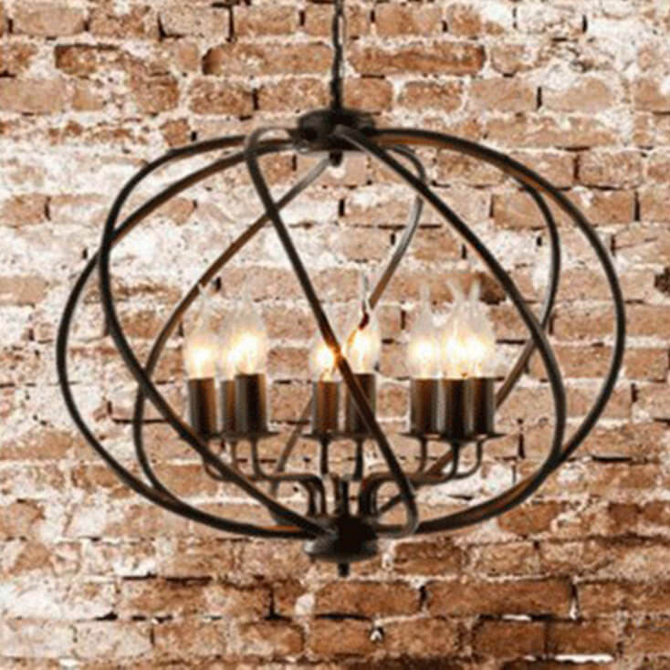 Industrial Vintage Iron Pumpkin Candle 8-Light Chandelier