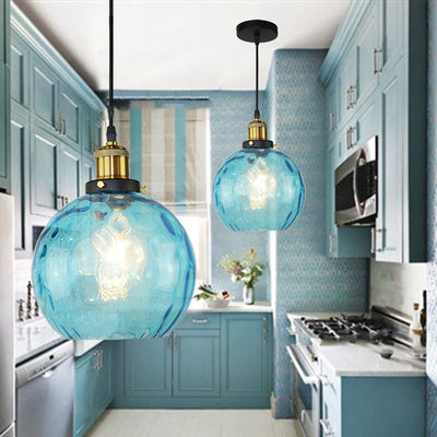 Contemporary Coastal Orb Aqua Glass 1-Light Pendant Light For Bedroom