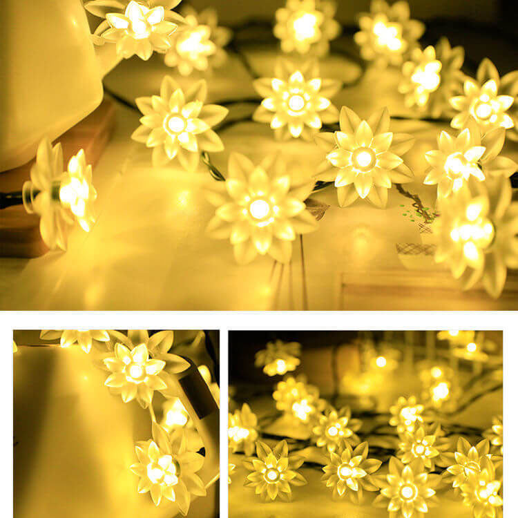 Solar Lotus String Lights Patio Outdoor Decorative Multicolor String Lights