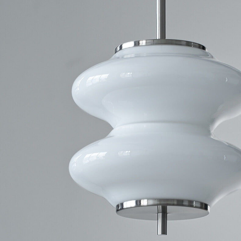 Contemporary Nordic Antique Milk White Glass Gourd LED Pendant Light For Bedroom
