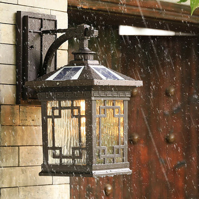 Solar Outdoor Square Cage LED Waterproof Patio Wall Sconce Lamp