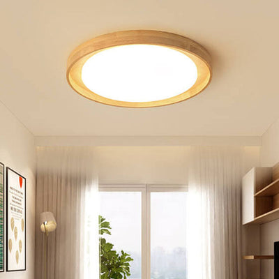 Japanese Simple Log Round LED Flush Mount Ceiling Light