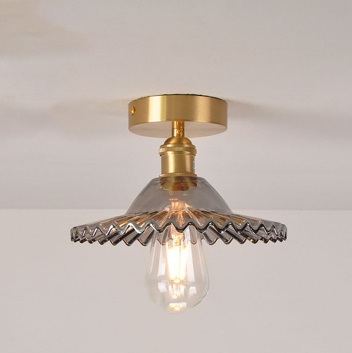 Traditionelle halb eingelassene 1-flammige Vintage-Deckenleuchte aus Glas und Eisen im Lotus-Design 