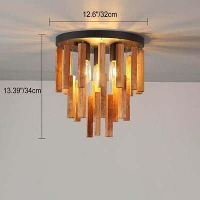 Nordic Industrial Round Long Strip Log Iron 3-Light Flush Mount Ceiling Light