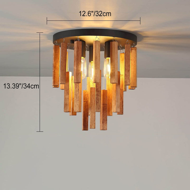 Nordic Industrial Round Long Strip Log Iron 3-Light Flush Mount Ceiling Light