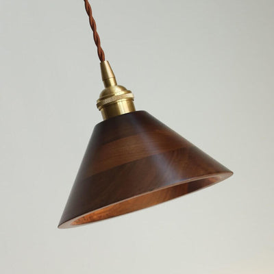 Japanese Vintage Walnut Brass Dome 1-Light Pendant Light