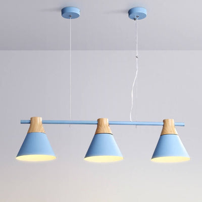 Nordic Macaron Cone Shade Wood Top 3-Light Kronleuchter