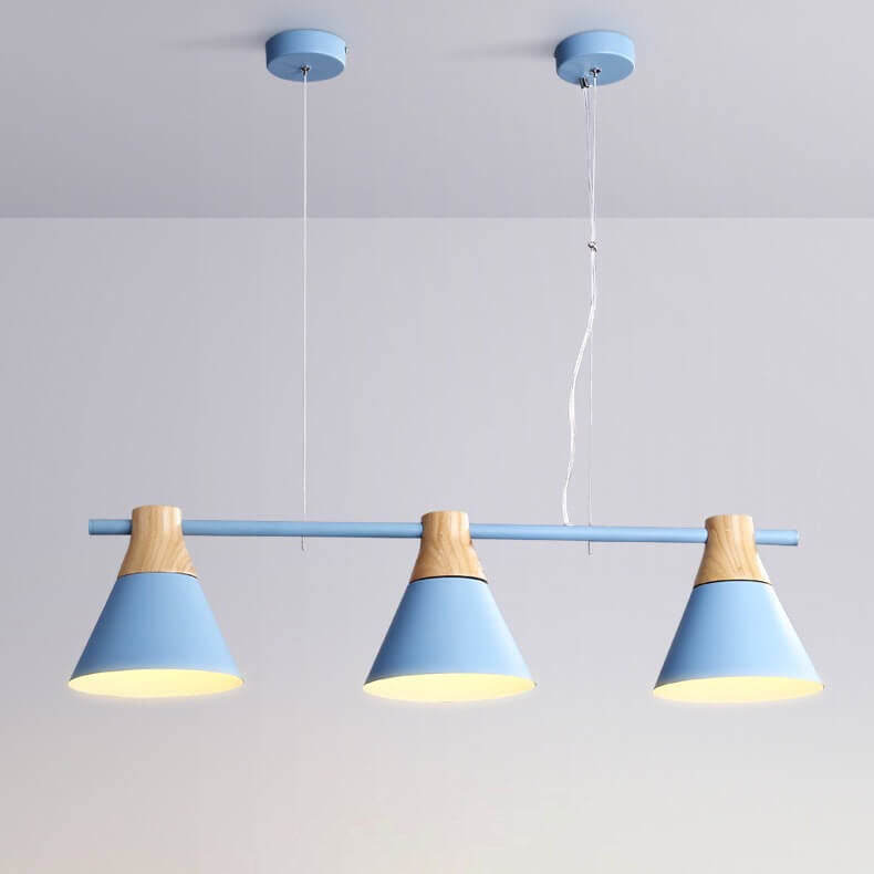 Nordic Macaron Cone Shade Wood Top 3-Light Chandelier