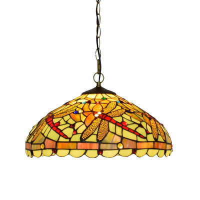 European Tiffany Stained Glass Creative Dragonfly Design 1-Light Pendant Light