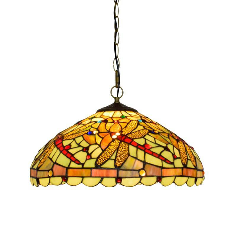 European Tiffany Stained Glass Creative Dragonfly Design 1-Light Pendant Light