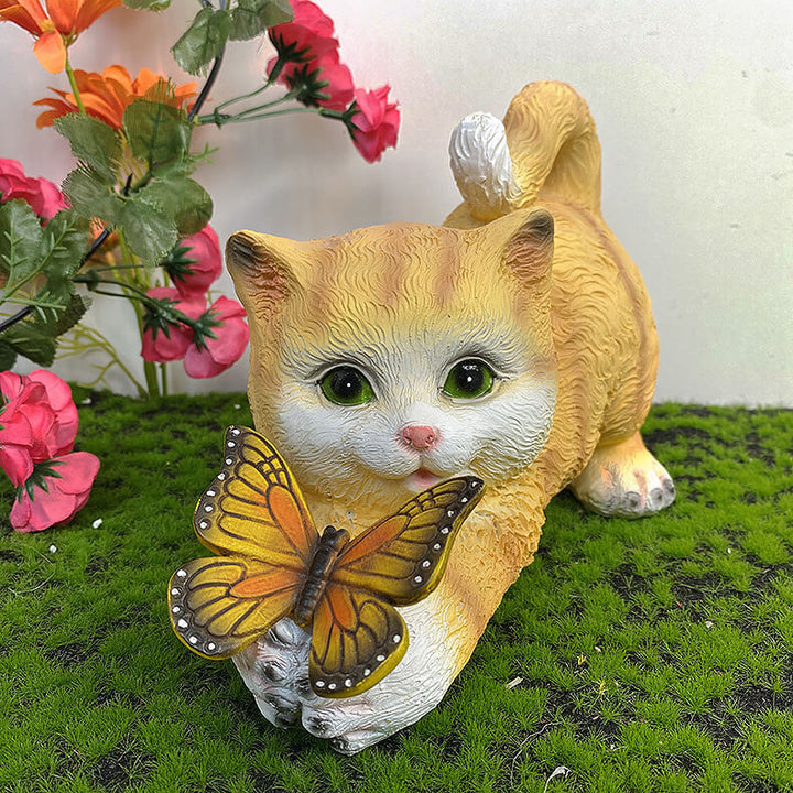 Lumière décorative en résine LED avec chaton mignon et papillon solaire pour l&