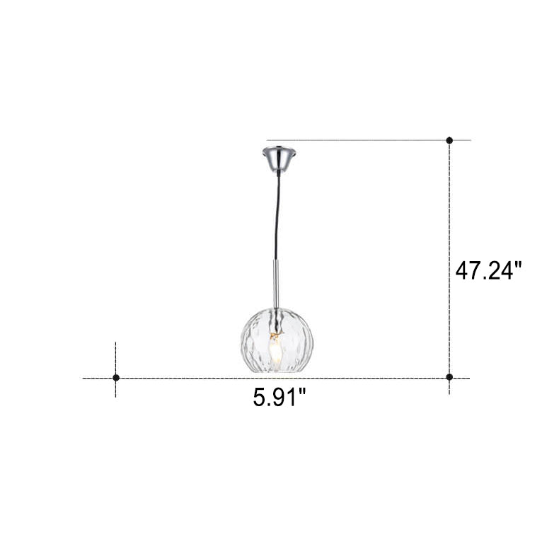 Vintage minimalistische Chrom klare runde Kugel Glas 1-flammige Pendelleuchte 