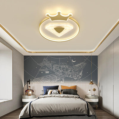 Childlike Cartoon Crown Diamond Design LED Flush Mount Light