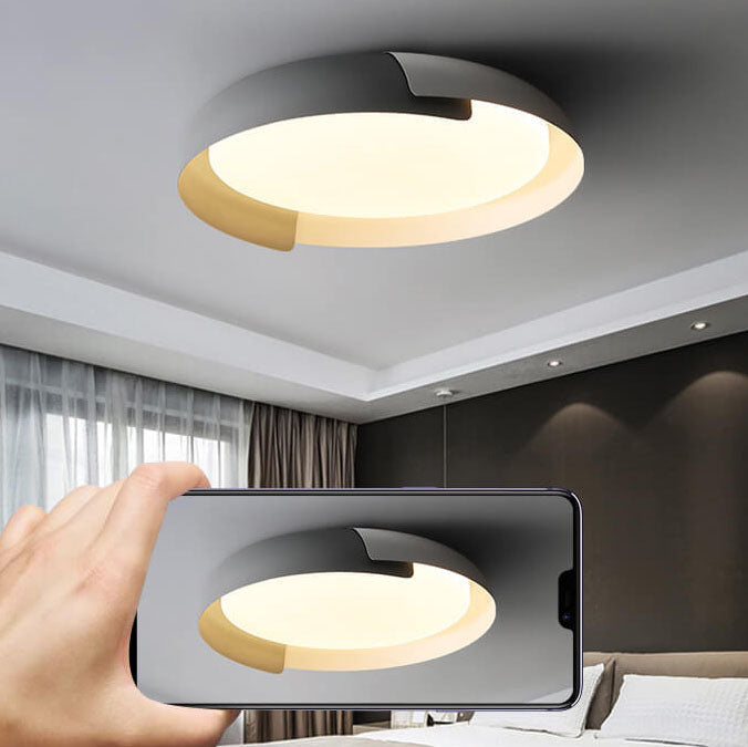 Minimalist Round Bowl Wood Grain LED Flush Mount Ceiling Light