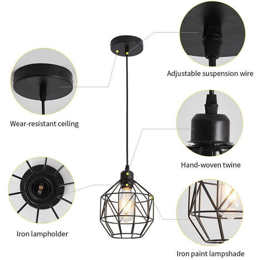Zeitgenössische industrielle polygonale Eisen 1-Licht Pendelleuchte für Wohnzimmer 