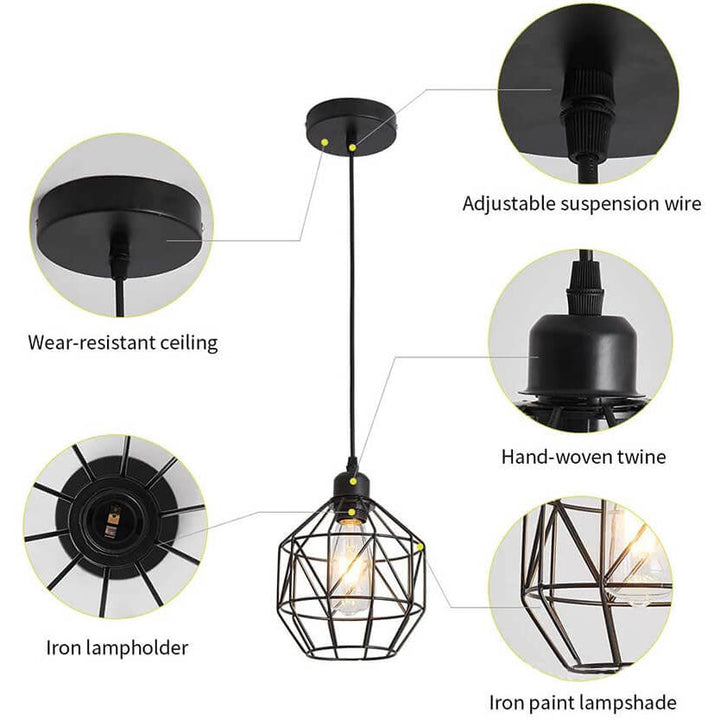 Zeitgenössische industrielle polygonale Eisen 1-Licht Pendelleuchte für Wohnzimmer 